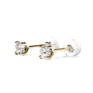 Petite Round Solitaire Moissanite Stud Earrings in 18K gold - LeCaine Gems