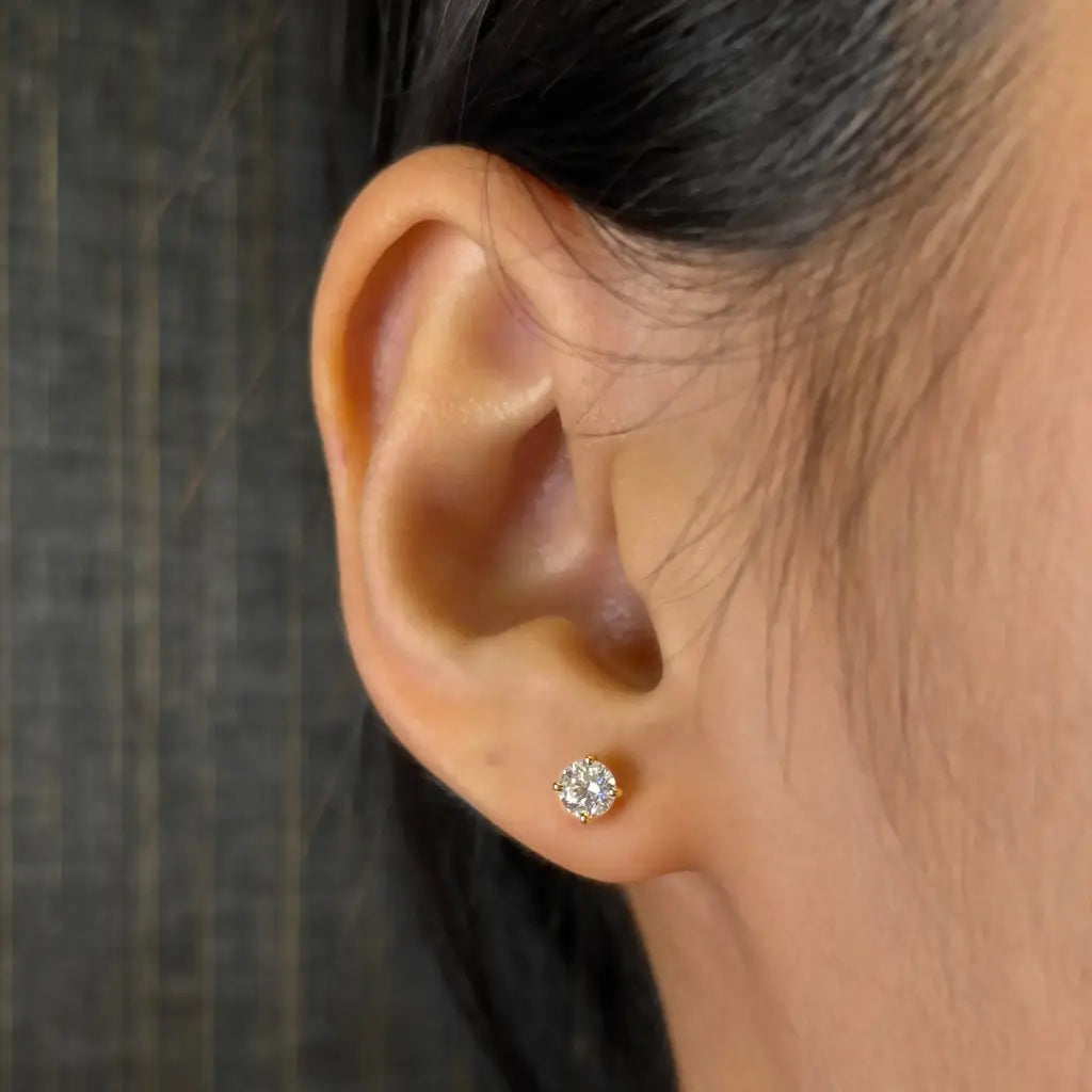 Petite Round Solitaire Moissanite Stud Earrings in 18K gold - LeCaine Gems