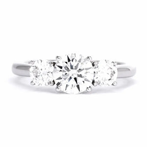 Petra Round Moissanite with Side Stones Trilogy Ring in 18K Gold - LeCaine Gems