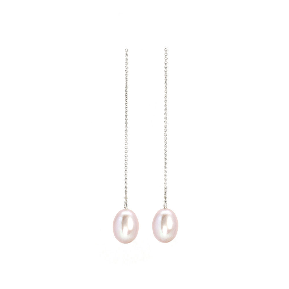 Pink Freshwater Pearl Drop Chain Earrings - Earrings