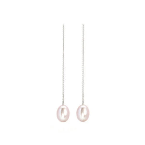 Pink Freshwater Pearl Drop Chain Earrings - Earrings