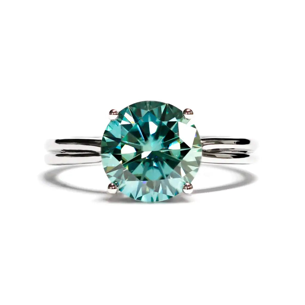 Portia Round Mint Green Moissanite Solitaire Ring in 18K gold - LeCaine Gems