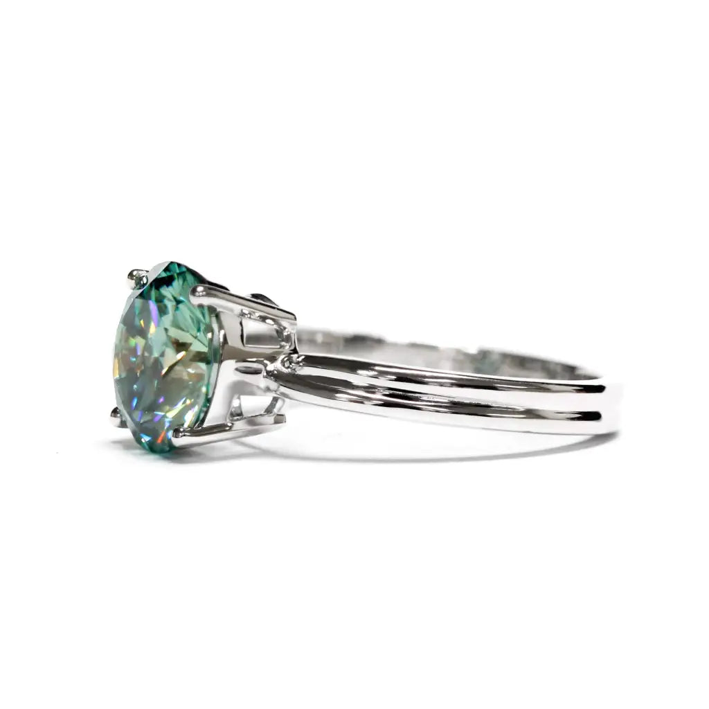 Portia Round Mint Green Moissanite Solitaire Ring in 18K gold - LeCaine Gems