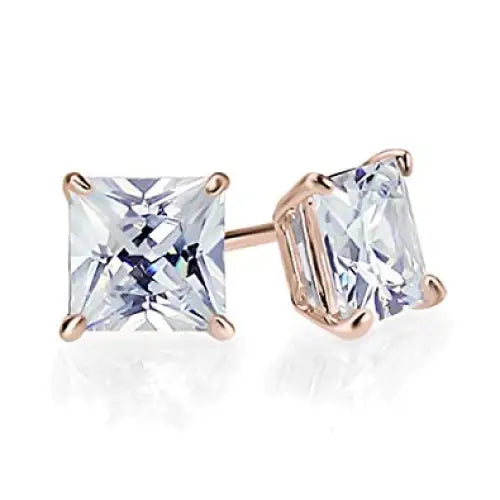 Princess Moissanite Solitaire Stud Earrings in 18K Rose gold - LeCaine Gems