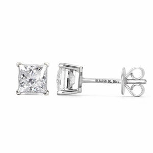 Princess Moissanite Solitaire Stud Earrings in 18K White gold - LeCaine Gems