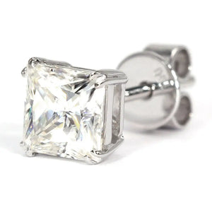 Princess Moissanite Solitaire Stud Earrings in 18K White gold - LeCaine Gems