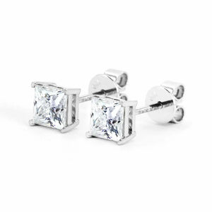 Princess Moissanite Solitaire Stud Earrings in 18K White gold - LeCaine Gems