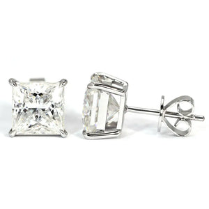 Princess Moissanite Solitaire Stud Earrings in 18K White gold - LeCaine Gems