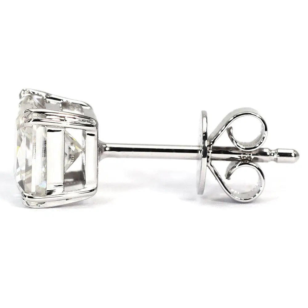 Princess Moissanite Solitaire Stud Earrings in 18K White gold - LeCaine Gems