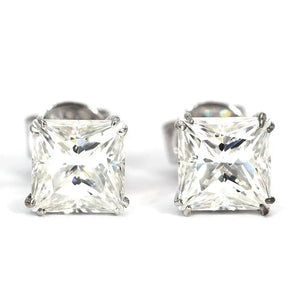 Princess Moissanite Solitaire Stud Earrings in 18K White gold - LeCaine Gems