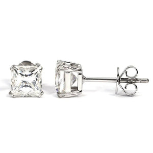 Princess Moissanite Solitaire Stud Earrings in 18K White gold - LeCaine Gems