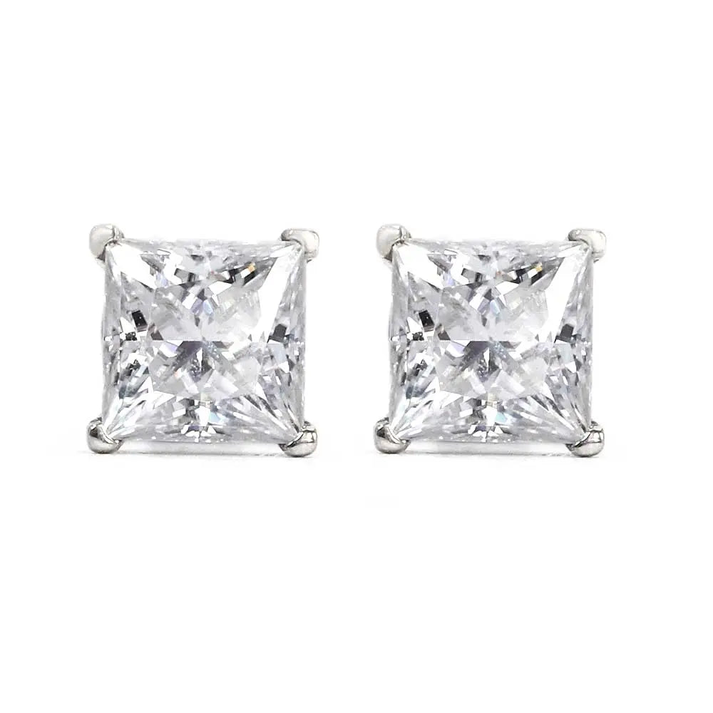 Princess Moissanite Solitaire Stud Earrings in 18K White gold - LeCaine Gems