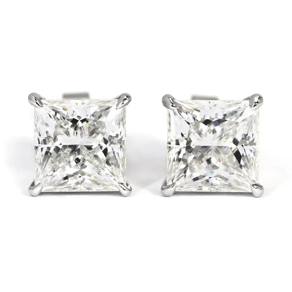 Princess Moissanite Solitaire Stud Earrings in 18K White gold - LeCaine Gems