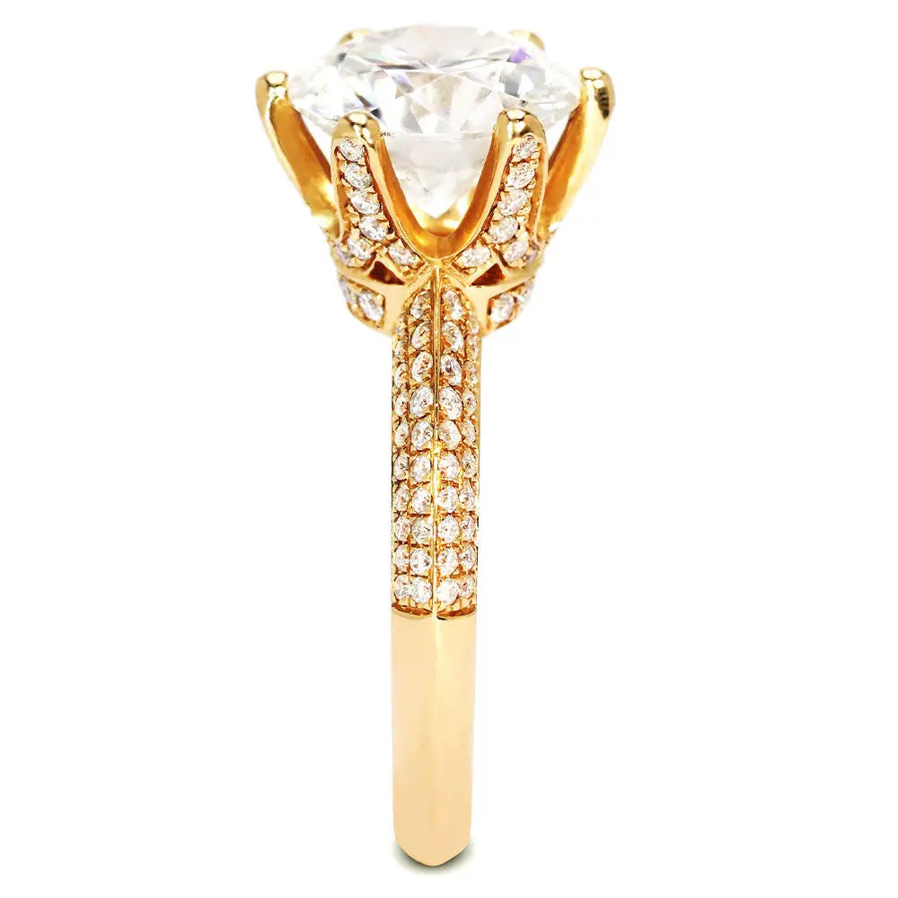 Queen Myka Round Moissanite with Knife Edge Pave Band Ring in 18K gold - LeCaine Gems