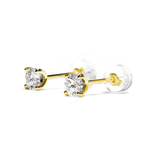 Ready-Made | 0.3 Carat Moissanite Solitaire 18K Yellow Gold Stud Earrings with Soft Silicone Gold Insert Backings - LeCaine Gems