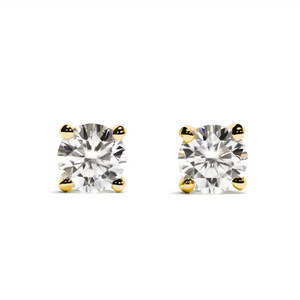 Ready-Made | 0.3 Carat Moissanite Solitaire 18K Yellow Gold Stud Earrings with Soft Silicone Gold Insert Backings - LeCaine Gems