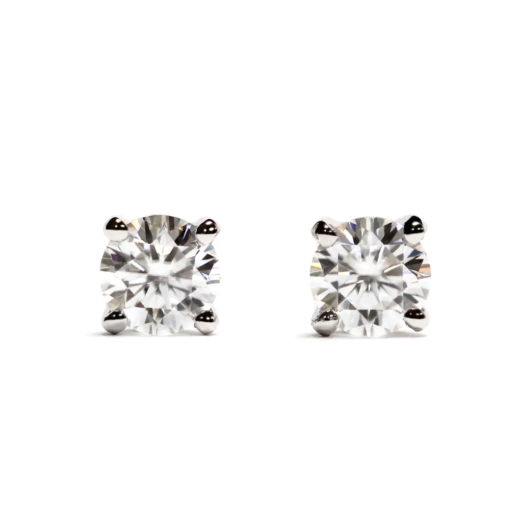 Ready Made | 0.3 Carat Round Moissanite Earrings in 18K White Gold with Soft Silicone Gold Insert Backings - LeCaine Gems