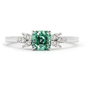 Ready Made | 0.5 Carat Avery Asscher Forest Green Moissanite Ring in 18K Gold - LeCaine Gems