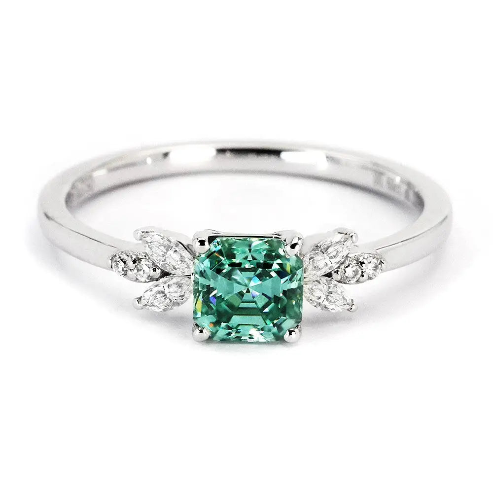 Ready Made | 0.5 Carat Avery Asscher Forest Green Moissanite Ring in 18K Gold - LeCaine Gems