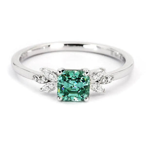 Ready Made | 0.5 Carat Avery Asscher Forest Green Moissanite Ring in 18K Gold - LeCaine Gems