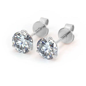 Ready Made | 0.5 Carat Grey Blue Moissanite Solitaire Earrings in 18K Solid White Gold 3 Prong Martini Setting - LeCaine Gems