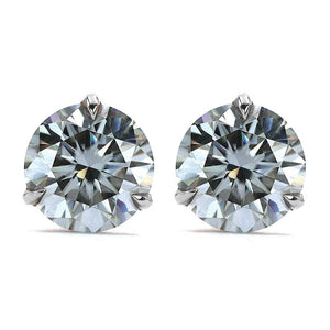Ready Made | 0.5 Carat Grey Blue Moissanite Solitaire Earrings in 18K Solid White Gold 3 Prong Martini Setting - LeCaine Gems