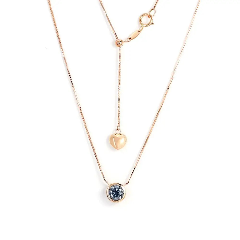 Ready Made | 0.5 Carat Light Blue Grey Moissanite Round Solitaire Bezel 18K Rose Gold Pendant with Heart Chain - LeCaine Gems