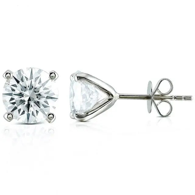 Ready Made | 0.5 Carat Round Moissanite Earrings in 18K White Gold - LeCaine Gems