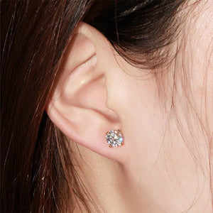 Ready Made | 0.5 Carat Round Moissanite Earrings in 18K White Gold - LeCaine Gems