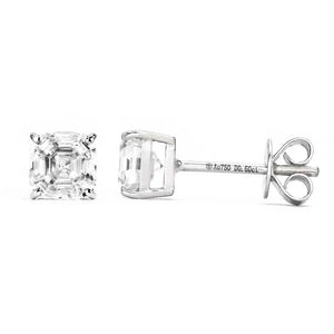 Ready Made | 0.6 Carat Asscher Moissanite 18K White Gold Stud Earrings With Basket Setting - LeCaine Gems