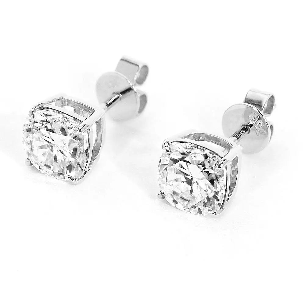 Ready Made | 0.6 Carat Cushion Cut Moissanite Solitaire in Basket Setting Stud Earrings in 18K White Gold - LeCaine Gems