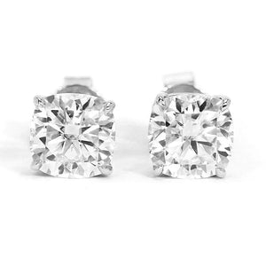 Ready Made | 0.6 Carat Cushion Cut Moissanite Solitaire in Basket Setting Stud Earrings in 18K White Gold - LeCaine Gems