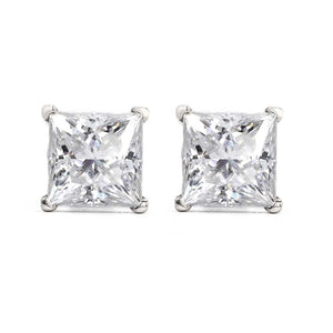 Ready Made | 0.6 Carat Princess Moissanite Solitaire Stud Earrings in 18K White Gold - LeCaine Gems