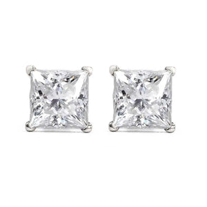 Ready Made | 0.6 Carat Princess Moissanite Solitaire Stud Earrings in 18K White Gold - LeCaine Gems