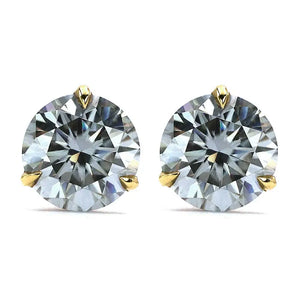 Ready Made | 0.8 Carat Grey Blue Moissanite Solitaire Earrings in 18K Solid Yellow Gold 3 Prong Martini Setting - LeCaine Gems