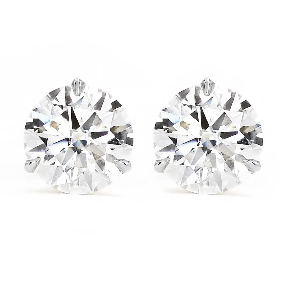 Ready Made | 0.8 Carat Moissanite Solitaire Earrings in 18K White Gold 3 Prong Martini Setting - LeCaine Gems