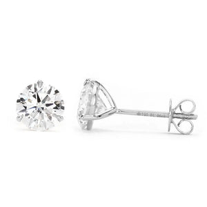 Ready Made | 0.8 Carat Moissanite Solitaire Earrings in 18K White Gold 3 Prong Martini Setting - LeCaine Gems