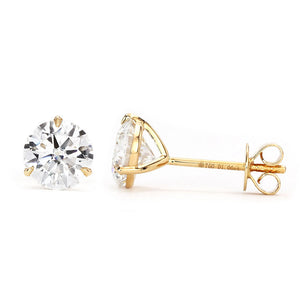 Ready Made | 0.8 Carat Moissanite Solitaire Earrings in 18K Yellow Gold 3 Prong Martini Setting - LeCaine Gems