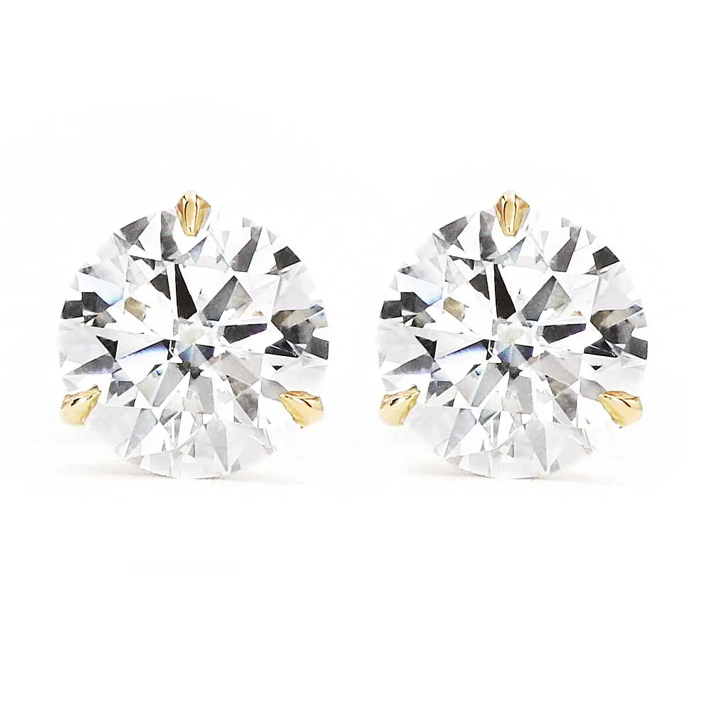 Ready Made | 0.8 Carat Moissanite Solitaire Earrings in 18K Yellow Gold 3 Prong Martini Setting - LeCaine Gems