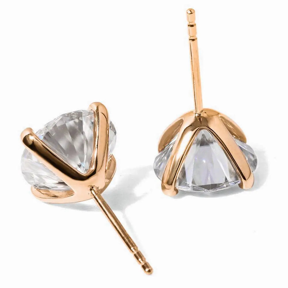 Ready Made | 0.8 Carat Round Moissanite Earrings in 18K Rose Gold - LeCaine Gems