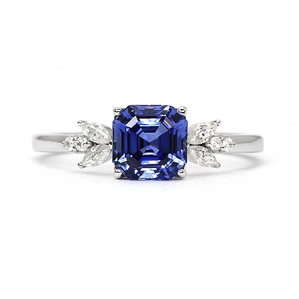 Ready Made | 1.39 Carat Avery Asscher Lab Grown Blue Sapphire Ring in 18K Gold - LeCaine Gems