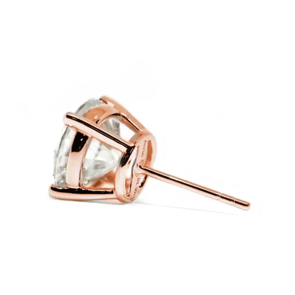 Ready Made | 1.5 Carat Moissanite Solitaire Earrings in 18K Rose Gold Basket Setting - LeCaine Gems