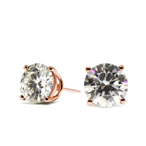 Ready Made | 1.5 Carat Moissanite Solitaire Earrings in 18K Rose Gold Basket Setting - LeCaine Gems