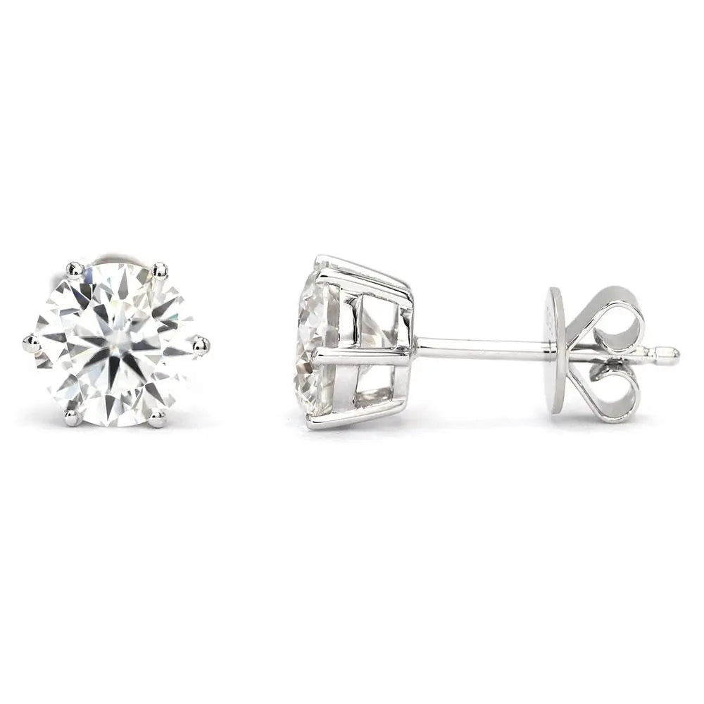 Ready Made | 1.5 Carat Moissanite Solitaire Earrings in 18K White Gold 6 Prongs Basket Setting - LeCaine Gems