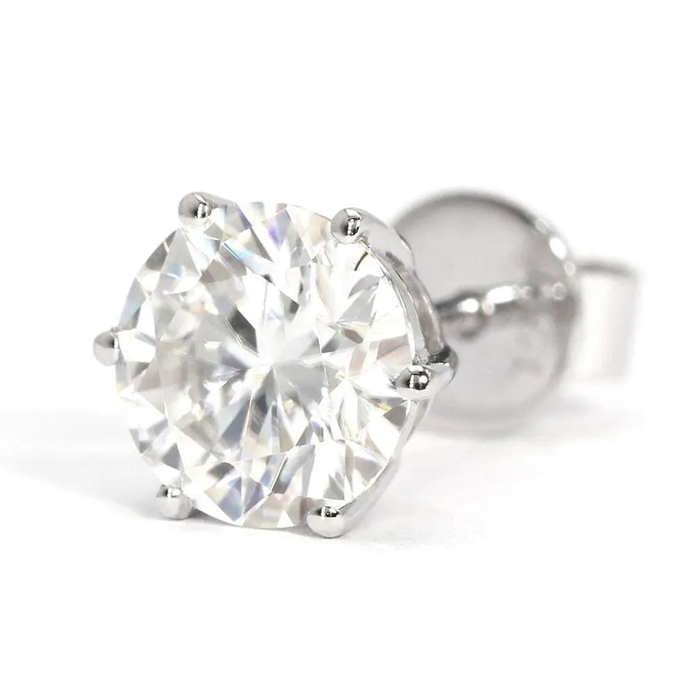 Ready Made | 1.5 Carat Moissanite Solitaire Earrings in 18K White Gold 6 Prongs Basket Setting - LeCaine Gems