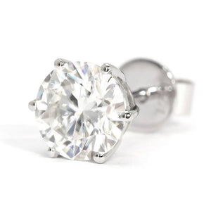 Ready Made | 1.5 Carat Moissanite Solitaire Earrings in 18K White Gold 6 Prongs Basket Setting - LeCaine Gems