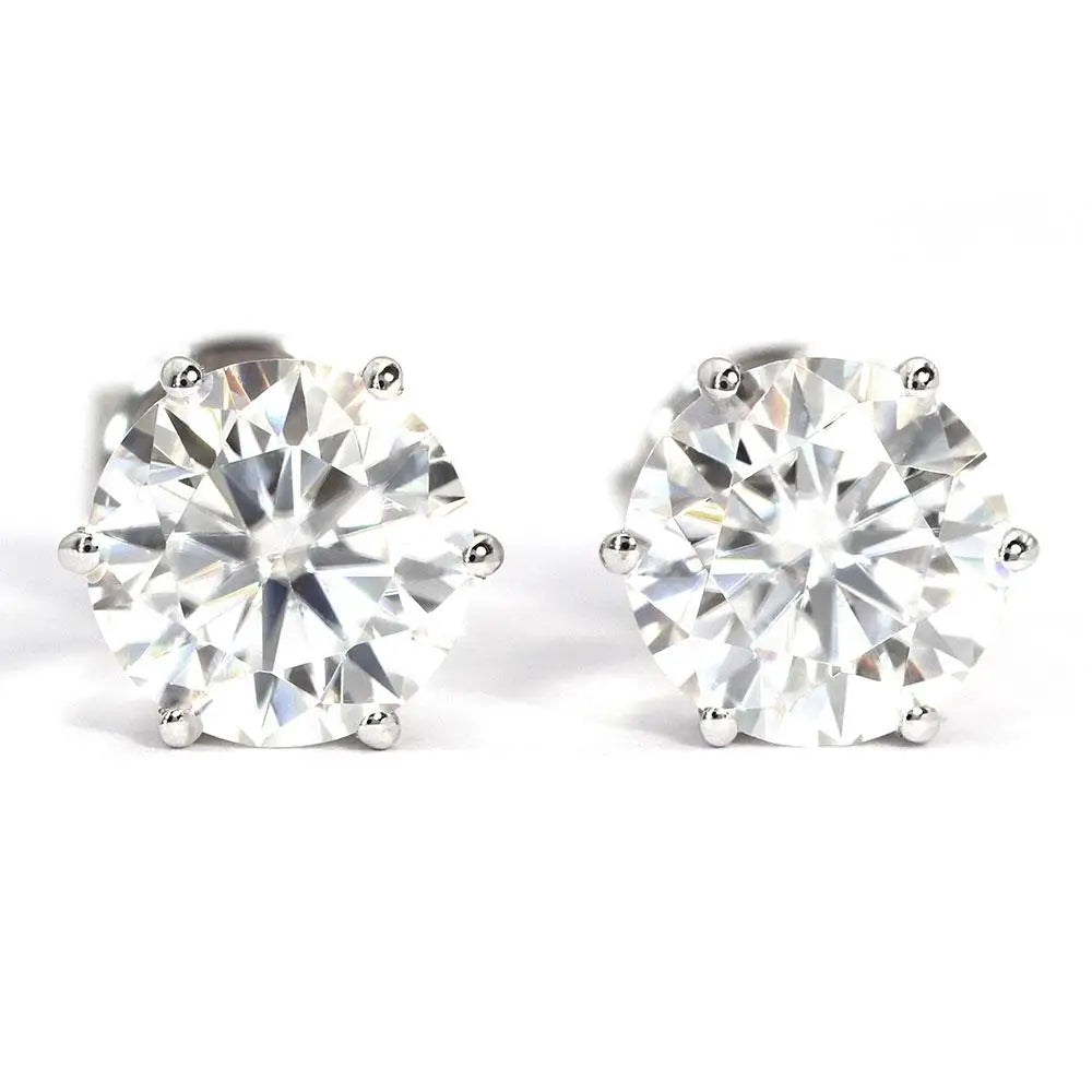 Ready Made | 1.5 Carat Moissanite Solitaire Earrings in 18K White Gold 6 Prongs Basket Setting - LeCaine Gems