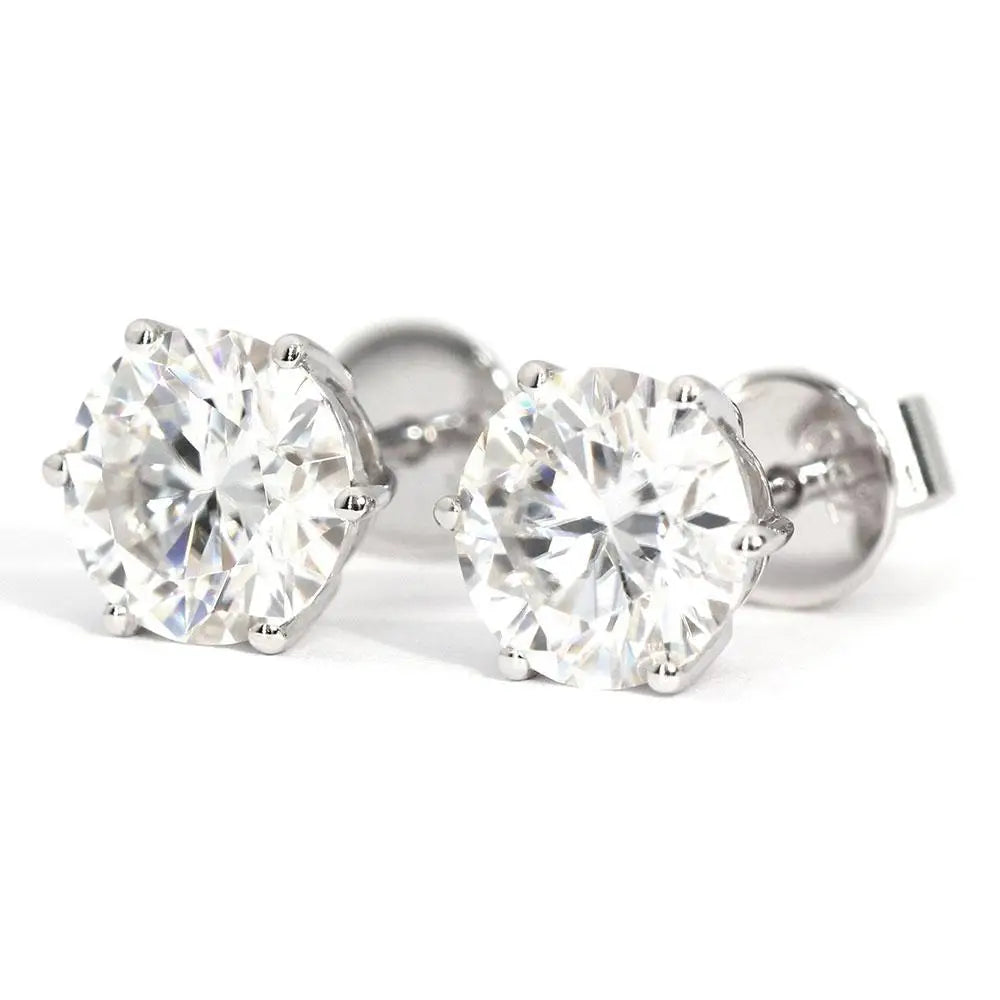 Ready Made | 1.5 Carat Moissanite Solitaire Earrings in 18K White Gold 6 Prongs Basket Setting - LeCaine Gems