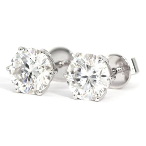 Ready Made | 1.5 Carat Moissanite Solitaire Earrings in 18K White Gold 6 Prongs Basket Setting - LeCaine Gems