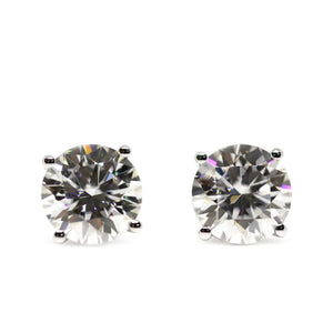 Ready Made | 1.5 Carat Moissanite Solitaire Earrings in 18K White Gold Basket Setting - LeCaine Gems